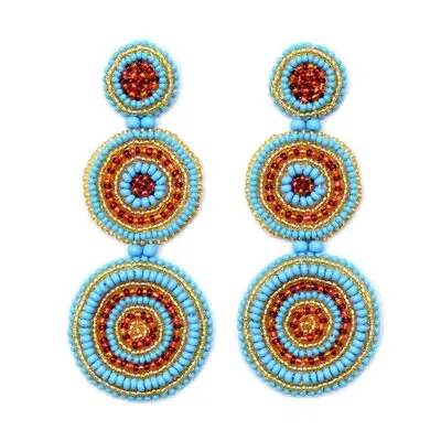 Beaded Handmade Native Style Blue Red Long Post Earrings E60/65 • $13.99