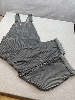 Dickies Hickory Bib Overalls Mens 42x32 Black White Striped Conductor Railroad • $44.99