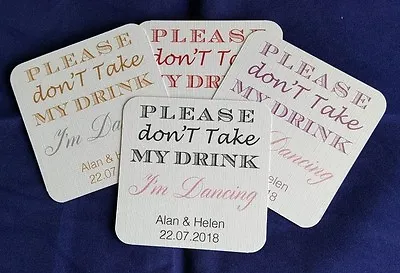 £12.50 • Buy 50 Personalised Wedding Coasters, Don't Take My Drink, Can Be 2 Colours Or One