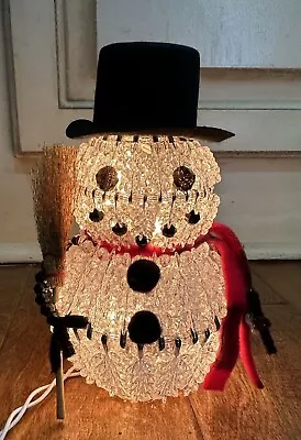 Vintage Lighted Safety-Pin Beaded Snowman With Broom 8” Tall • $24.99