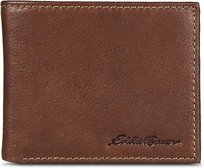 Eddie Bauer Men's Signature Logo Leather Flip Id Bifold Wallet With 6 Card Slots • $93.45