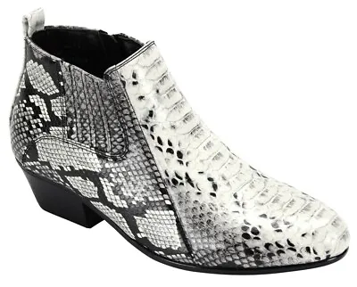 Men's Dress Casual Boots Cuban Heel Snake Print Black/White ANTONIO CERRELLI • $79.99