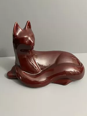 VTG Haeger Pottery Reclining Ceramic Cat Art Deco Modernist Burgandy • $59