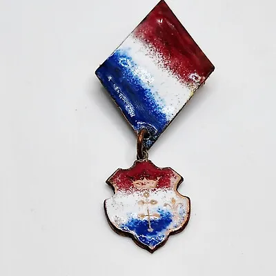 Vintage Coat Of Arms Shield Pin Red White Blue Crown Crest Fleur De Lis Copper • $29.99
