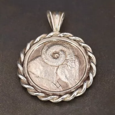 VTG Sterling Silver - Zodiac Aries Ram Astrology Coin Necklace Pendant - 11g • $2.99