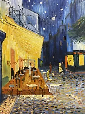 Hand Painted Cafe Terrace At Night Painting On Canvas After Van Gogh 24x20 • $69