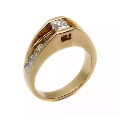 Vintage 14k Yellow Gold  1 TCW Princess Cut Diamond & Baguette Band Ring • $1550