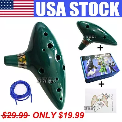 Legend Of Zelda 12 Hole Green Ocarina Ceramic Alto C Flute X-mas Gift For Kids • $19.99