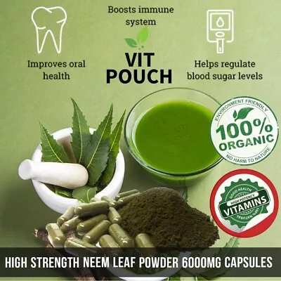 High Strength Neem Capsules 600mg Full Spectrum Anti-Oxidant Antimicrobial Vegan • £5.49
