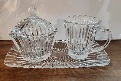 Vintage Mikasa Royal Suite Crystal Sugar And Creamer With Plate Set • $23.95