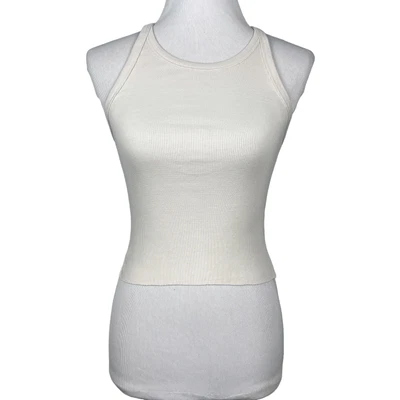 $32.91 • Buy Oysho Crop Tank Top Ribbed Knit Off White Cream Small Womens Sleeveless Shirt