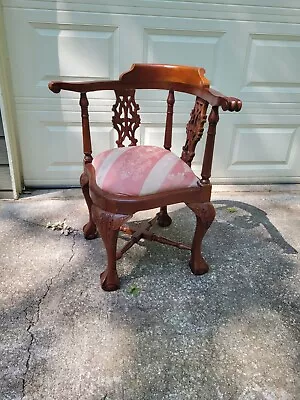 Chippendale Carved Ball And Claw Feet Mahogany Corner Side Chair  • $450