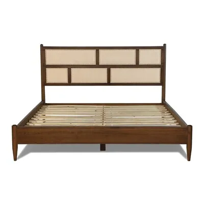 Mid Century Modern Platform Bed Frame With Headboard Queen Size Solid Wood Brown • $799.99