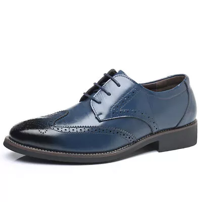 Mens Leather Shoes Smart Brogues Formal Office Casual Lace Up Oxford Brogue Shoe • £23.99