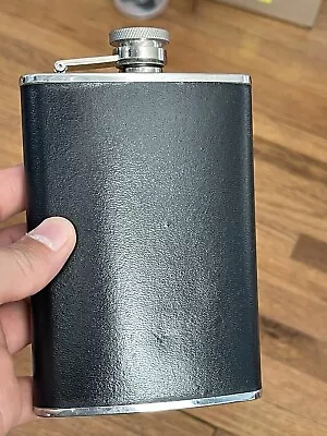 Zano Black Leather Hip Flask  Stainless Steel 8 Oz • $15