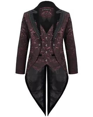 Devil Fashion Mens Gothic Steampunk Vampire Tailcoat Jacket Coat Wine Red Black • $244.09