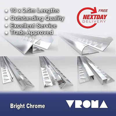 £69.99 • Buy 10 X Tile Trim Bright Chrome L-Shape/Square Edge, Box, Round/Quadrant, Triangle