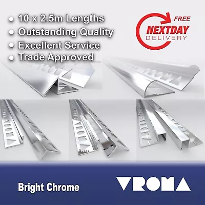 £69.99 • Buy 10 X Tile Trim Bright Chrome L-Shape/Square Edge, Box, Round/Quadrant, Triangle