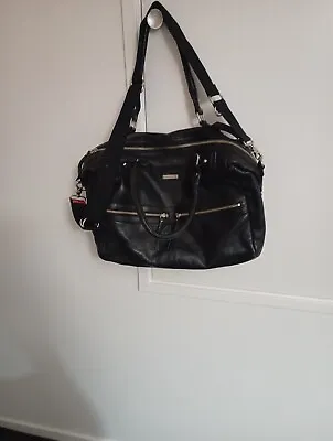 Storksak Black Luxury Leather Baby Changing Nappy Bag • £24.99