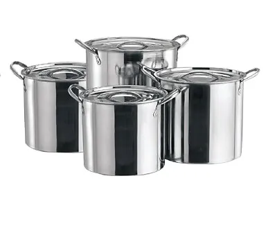 £29.99 • Buy 4Pc Stainless Steel Stockpot Set Polished Catering Cooking Pots Soup Boiling Pot