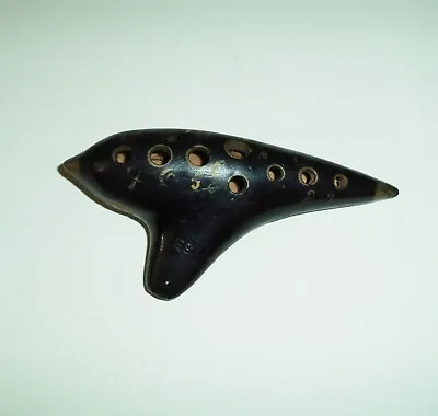 Vintage Antique Ocarina Model ES Made Austria Black Gold 5 1/2  Heinrich Fiehn • $59.99