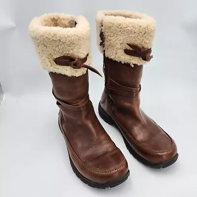 UGG Womens Size 11 EU 42 Brown Leather Sheepskin Side Zip Vibram Sole Boots 5571 • $49.95