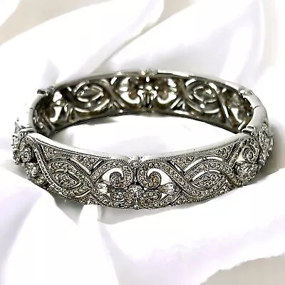 Nadri Elegant Crystal Studded Silver Bangle Bracelet Evening Formal • $32.16