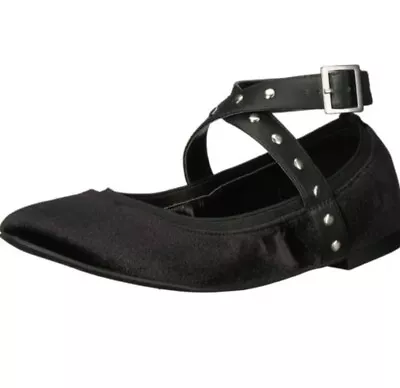 CHARLES By Charles David Studded Ankle Ballet Flat Dean Black Satin/Velvet New • $26