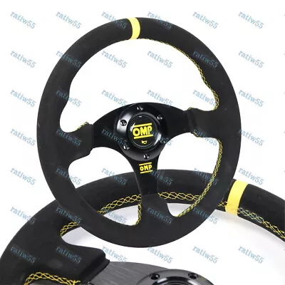 13  Yellow Stitching Suede Leather Racing Sport Steering Wheel For Momo OMP Hub • $70.71