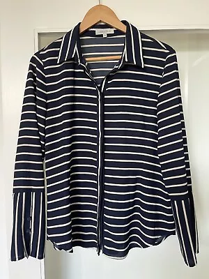 Ladies Veronika Maine Navy White Stripe Career Office Shirt Sz 12 Exc • $19.95