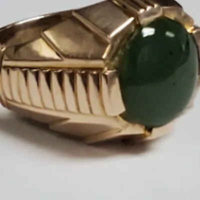 Vintage  Massive Solid 9 K Gold Natural Jade Gent's Ring Size 9.25 • £1447.69