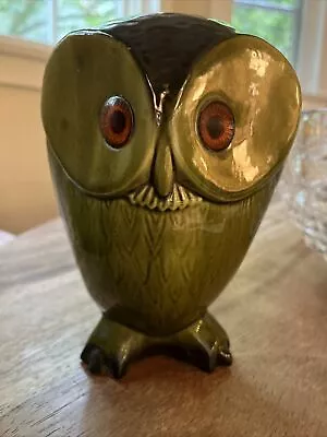 Vintage Roselane Pottery Pasadena Green 6.75” Owl Figurine • $18.50