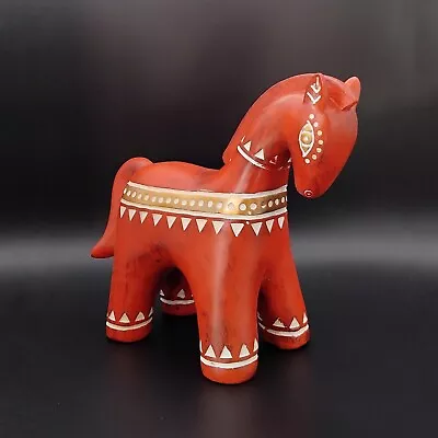 Red Orange Dala Style Inspired Horse Wooden Decorative Figure Ornament Folk Art  • £19.99