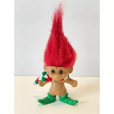 Russ Vintage Merry Little Troll Christmas Doll 3  Red Hair Scarf Green Elf Shoes • $5.99