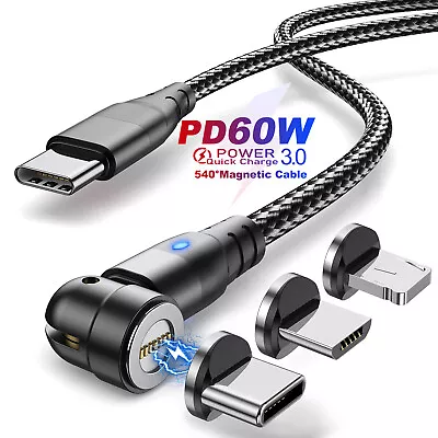 Magnetic PD 60W Type C To Type C Micro USB 3A Fast Charging Cable Data Sync Cord • $2.99