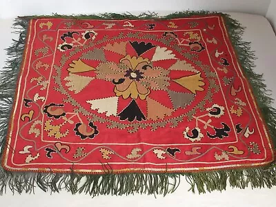 Vintage Uzbekistan Suzani Hand Embroidered Square 23  X 23  • $95