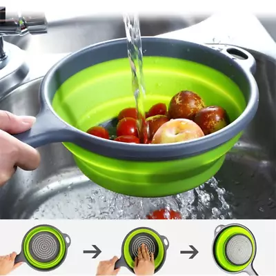 Foldable Silicone Colander Vegetable Fruit Cleaning Washing Drainage Basket Clea • £9.50