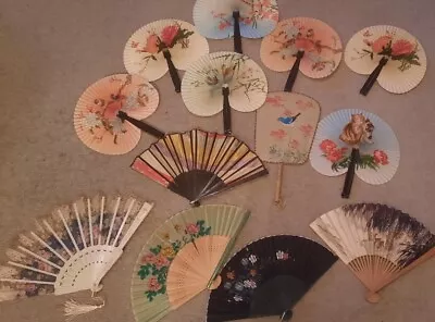 Vintage & Antique Lot Of 13 Chinese Asian Oriental  Folding Travel Hand Fans • $26.95