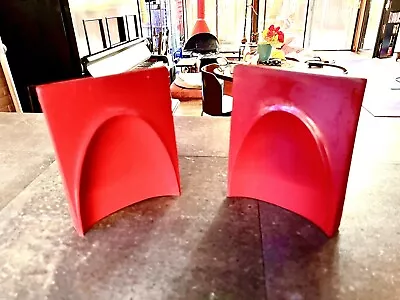 Space Age Mid-Century Pair Of Red Book Ends -  3D Vintage Ellipse Design - RARE! • $15