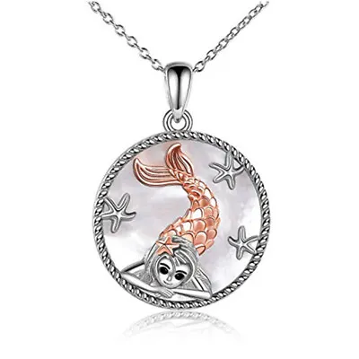 Fashion Ladies Silver Disc Rose Gold Mermaid Pendant Necklace Jewelry Gift • $1.44