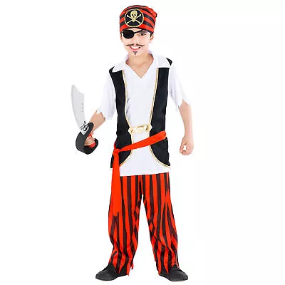 £24.99 • Buy Kids Pirate Costume | Red Sash Buccaneer Sparrow Halloween Fancy Dress Outfit 