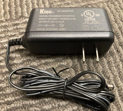 $9.50 • Buy Ktec AC Adapter Model KSASB0241200200VU Input 100-240V 50/60Hz 0.6A Output 12V