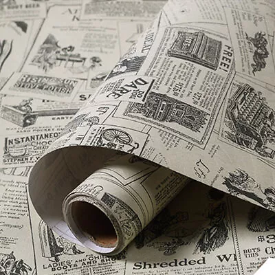 3m Vintage Newspaper Wallpaper Self Adhesive Wall Stickers Shelf Drawer Liner • £9.89