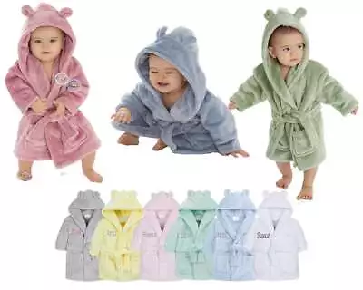 Personalised Dressing Gown Baby Bath Robe Embroidered Soft Gift Hooded Housecoat • £10.95