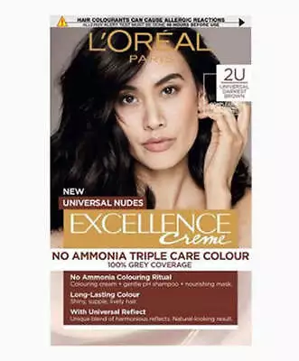 Loreal Excellence Creme No Ammonia Triple Hair Colour 2U Universal Darkest Brown • £13.95