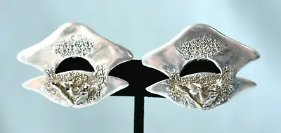 Vintage BRUTALIST Modernist Abstract Sterling Silver Artisan Clip On Earrings Pr • $135