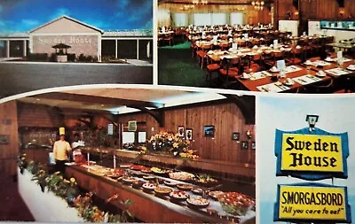 Sweden House Smorgasbord Exterior Interior Buffet Miami Beach FL Ad Postcard 73 • $7
