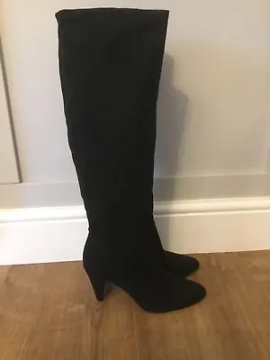 Miss KG Ladies Faux Suede Black High Heeled Kee High Boots Size 7 NEW • £35
