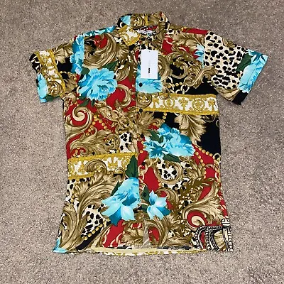 NWT Fashion Nova Mens Leopard Floral Button Up Shirt Size Small • $24.99