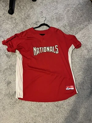 $15 • Buy Majestic Cool Base Washington Nationals Logo Red MLB Men’s XL Button-Up Jersey